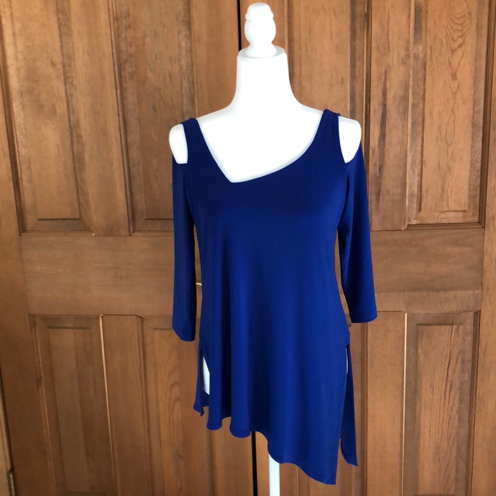 Sympli cold shoulder tunic top royal blue Sz 6